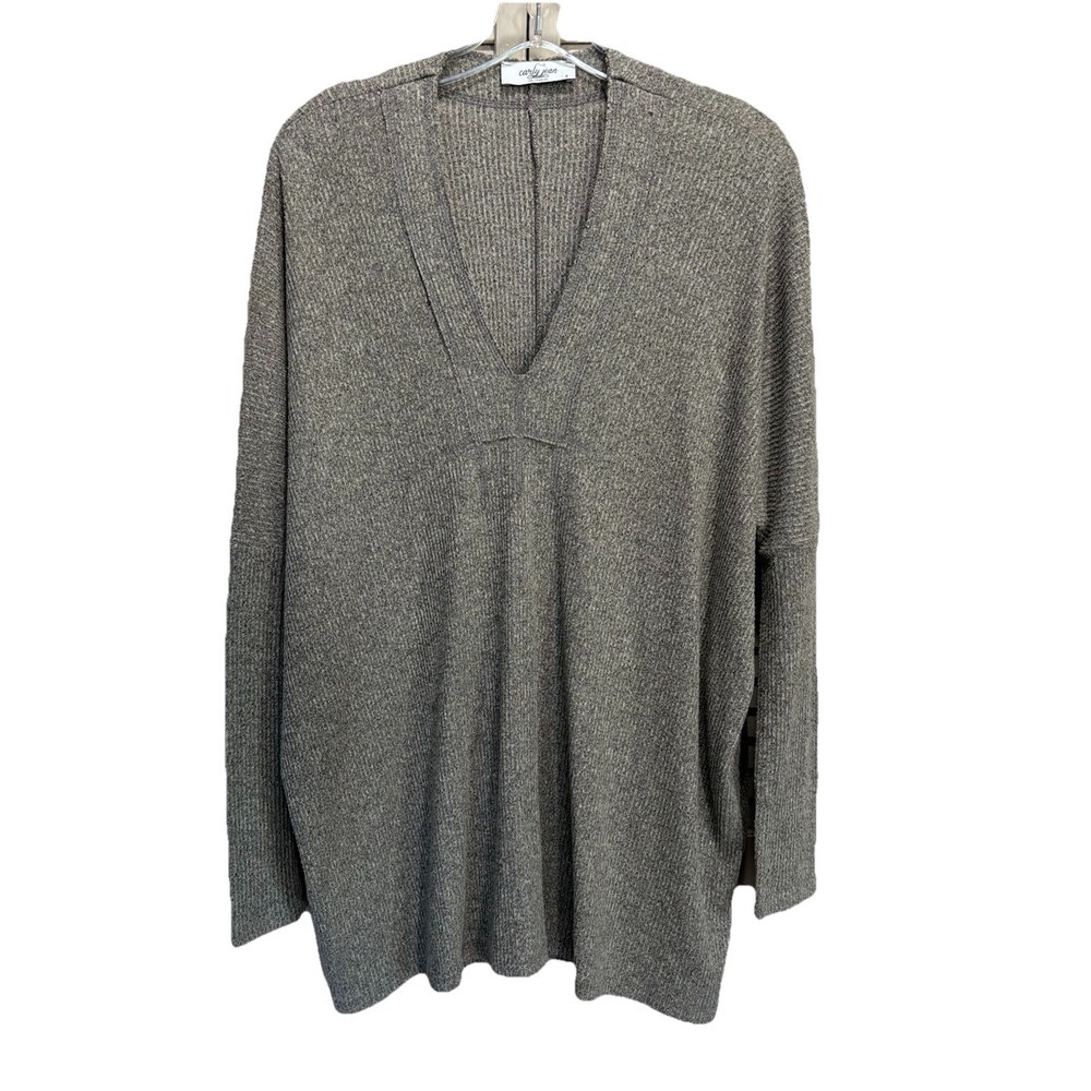 Carly Jeans Gray Oversized Long Sleeve Sweater Size Small V Neck
